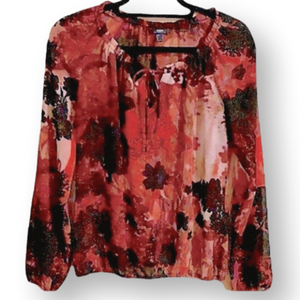 𝅺MEXX Blouse. Red floral subtle puffed sleeves.